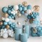 Dusty Blue & Gold Balloons – 12-Inch Latex Balloons with Retro Fog Blue, Metallic Gold, White Confetti, Perfect for Weddings, Baby Showers, Gender Reveals, and Birthday Parties